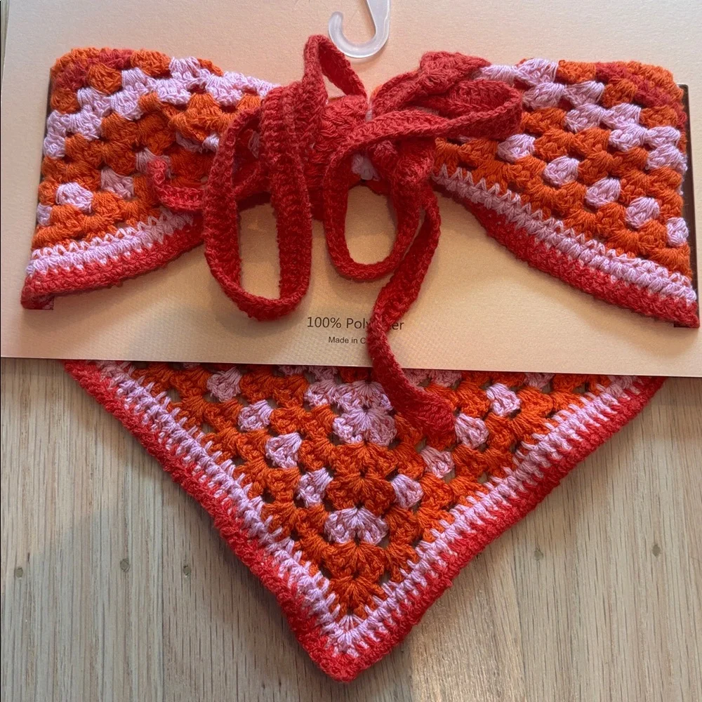 NWT Piper K Colorful Daisy Crochet Bandana hair scarf